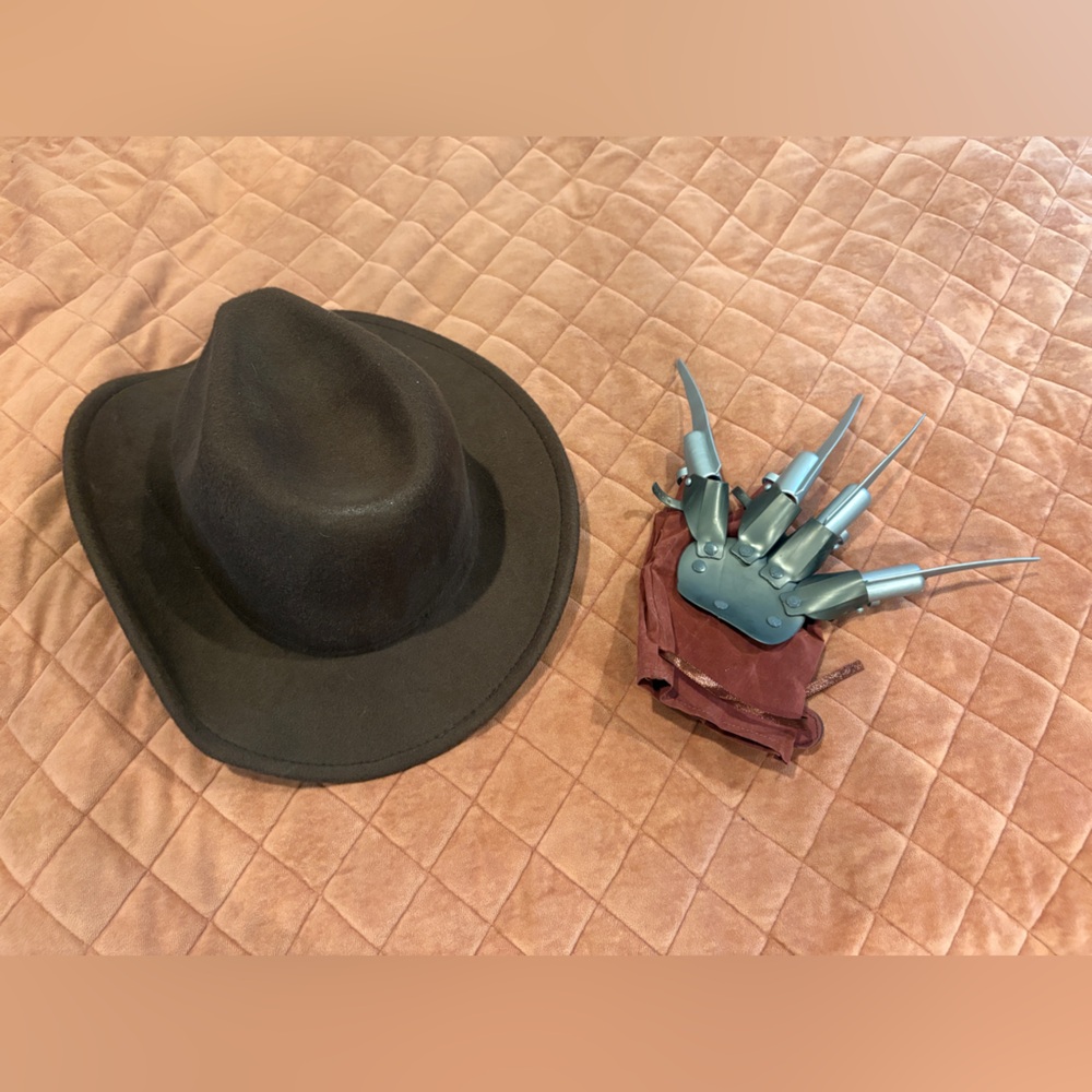 Black Fedora Hat and Costume Glove Set- Freddy Kruger